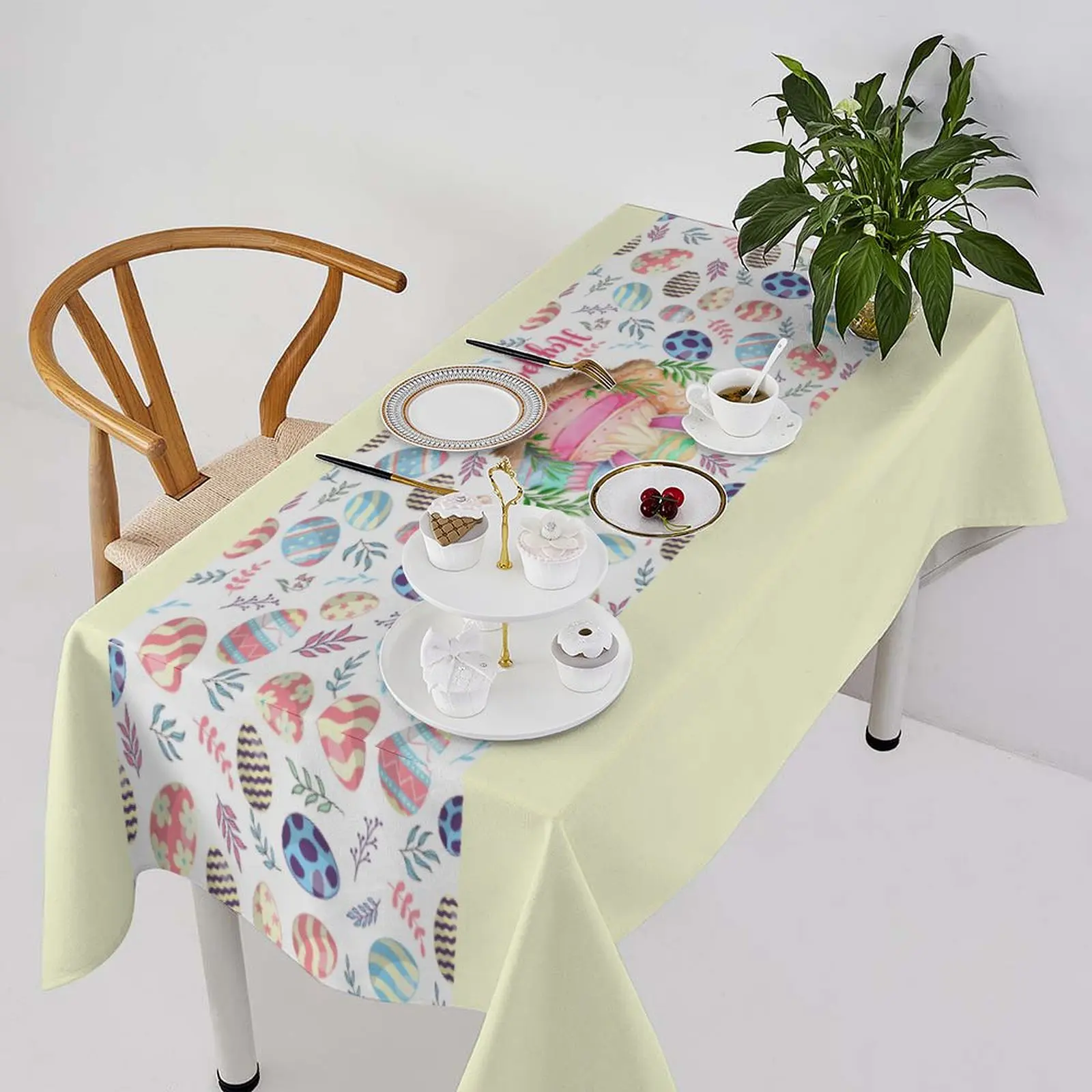 

Waterproof Durable Easter Tablecloth, Colorful Egg Print, Multi - Scene Decor