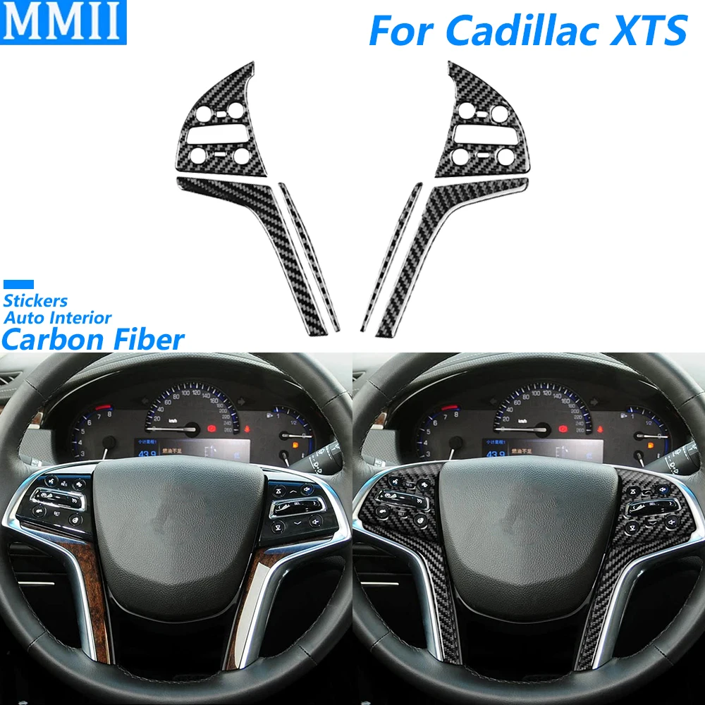 

For Cadillac XTS 2013-2019 Carbon Fiber Steering Wheel Button Chin Panel Set Decorative Cover Car Interior Accessories Sticker