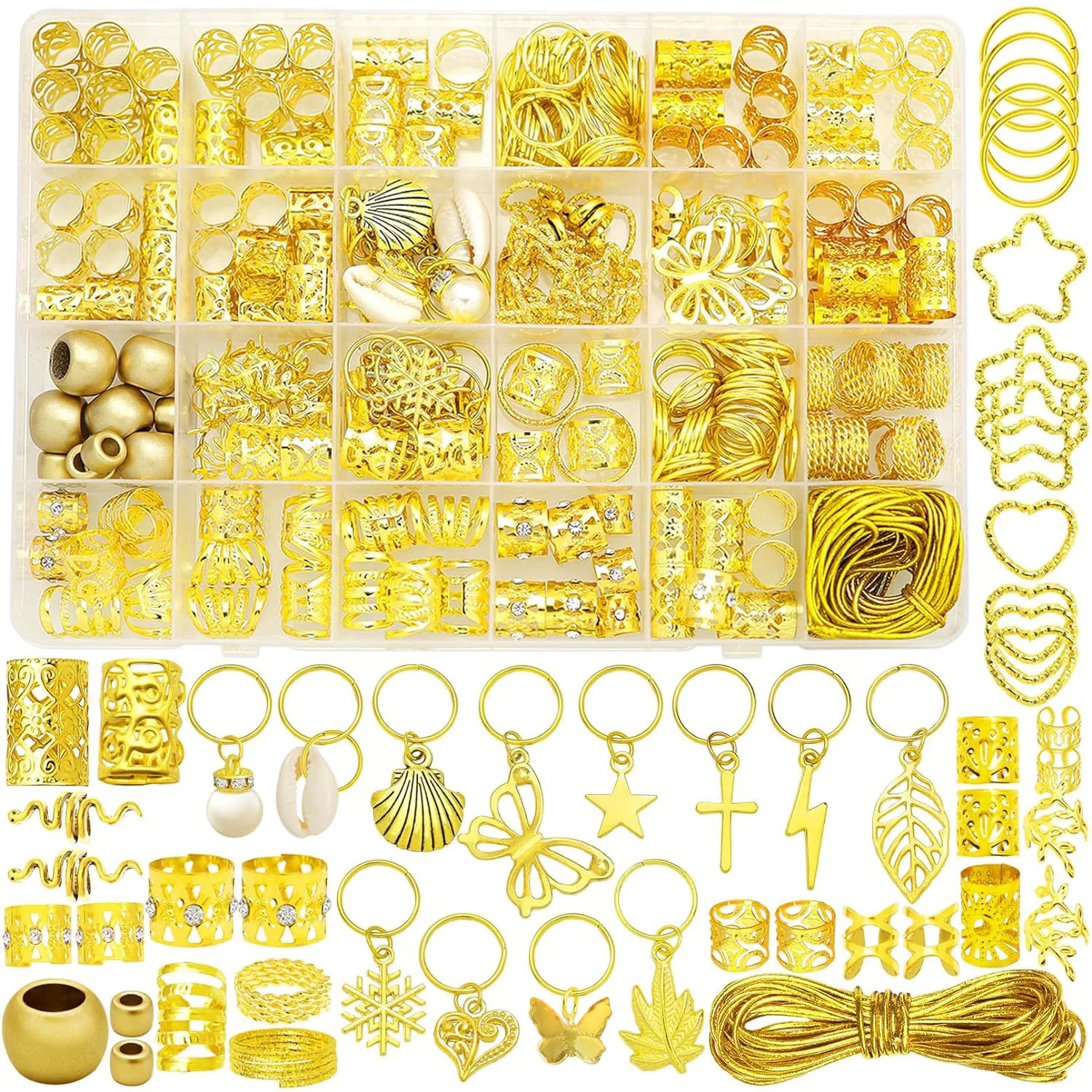 

309PCS Gold Hair Jewelry for Braid Metal Hair Charms Accessories,Adjustable Jewelry Cuffs Ring Coil Pendants Braiding Decoration