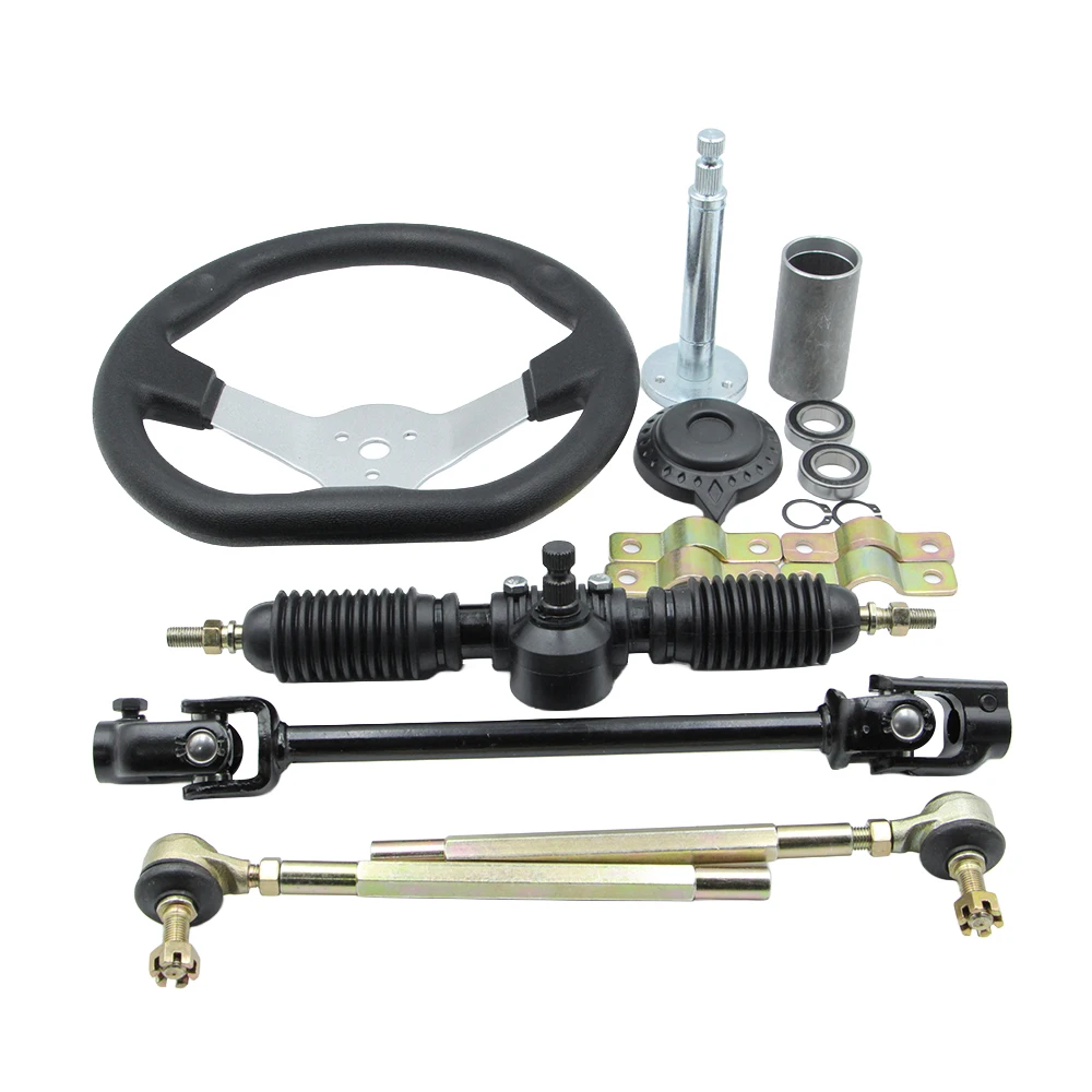 

Рулевое колесо 270 мм, рулевая рейка 420 мм, шарнир рулевой тяги 380 мм, комплект рулевых тяг и шарниров для китайских 110-кубовых картингов, багги, UTV, запчасти для мотоциклов