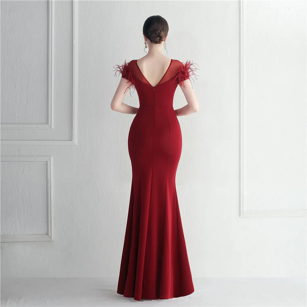 DEERVEADO Soft Satin Evening Dresses Woman Elegant Mermaid Slit Formal Dress for Special Occasions Wedding Party Dress Prom Gown