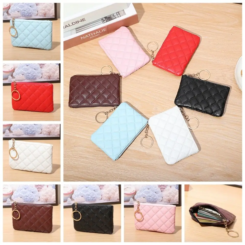 

Square Lattice Coin Purse Zipper PU Leather PU Leather Wallet Multifunctional Credit Card Holder Credit Card Holder Male