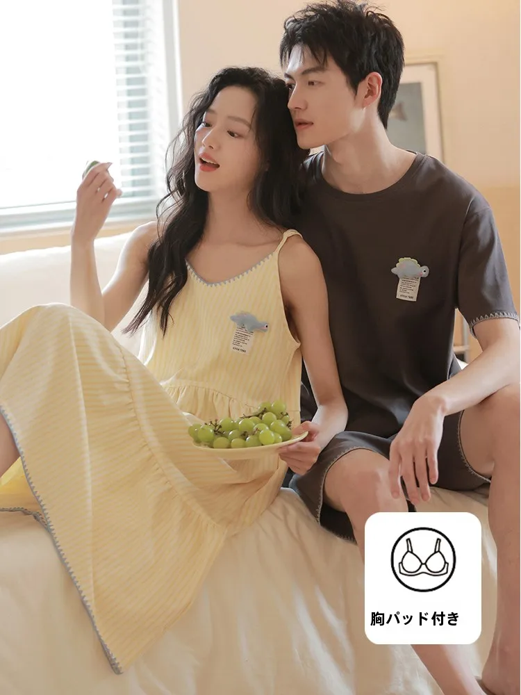 couples-cotton-spwear-sexy-summer-thin-nightgown-men's-set-cute-pure-cotton-ort-sve-round-ne-home-clothes-2025-new