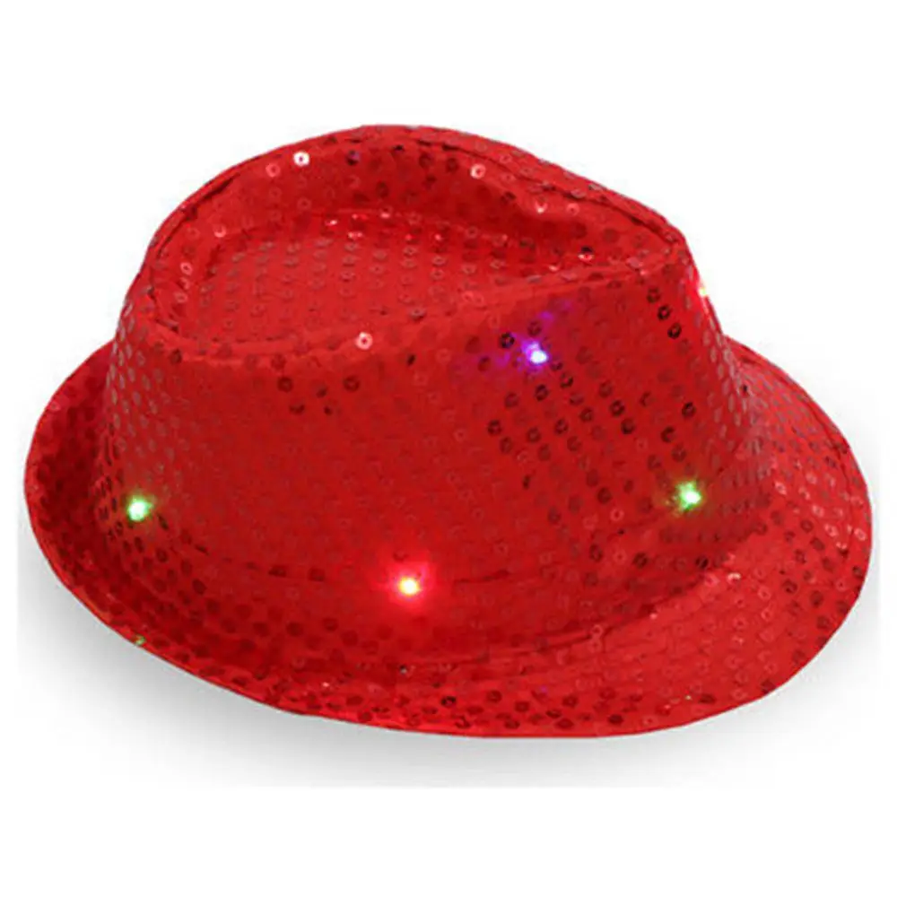Performance sur scène clignotant lumière Led Fedora Trilby Jazz chapeau Panama casquette paillettes