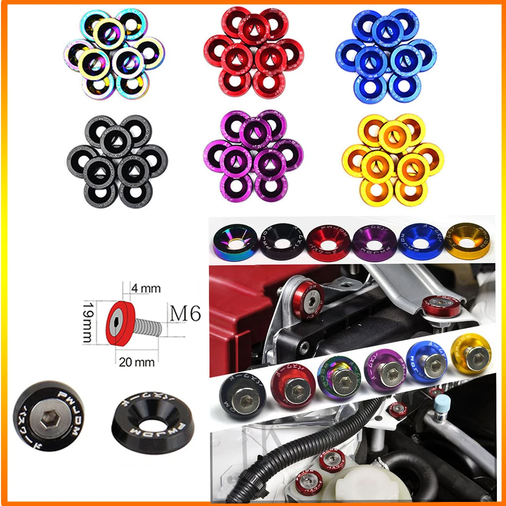 

Universal 10pcs JDM Racing M6 Gasket Hex Fasteners Fender Washer Bolt Kit Engine Bay Fastener Modification Accessories