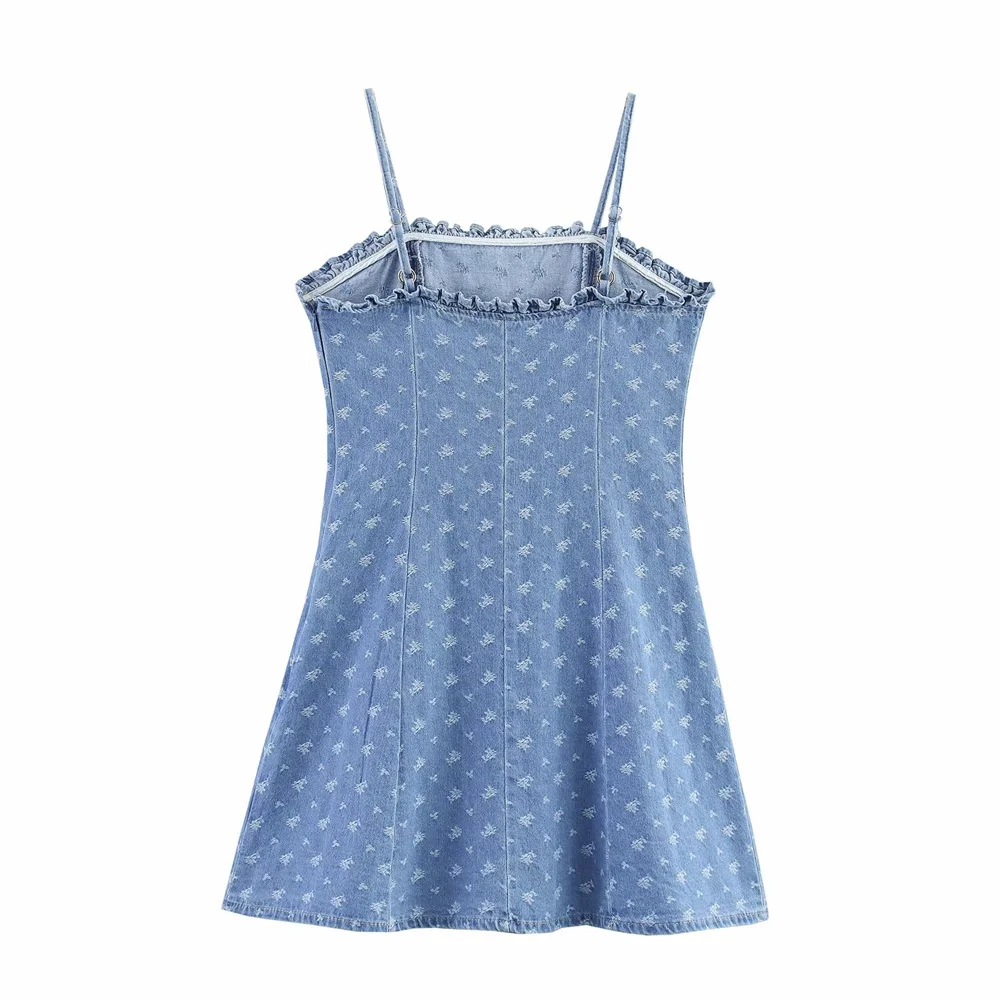 فستان نسائي قصير بحزام كتف مغسول قابل للتعديل من قماش الدنيم صيفي جديد بدون أكمام بقصة ضيقة #5