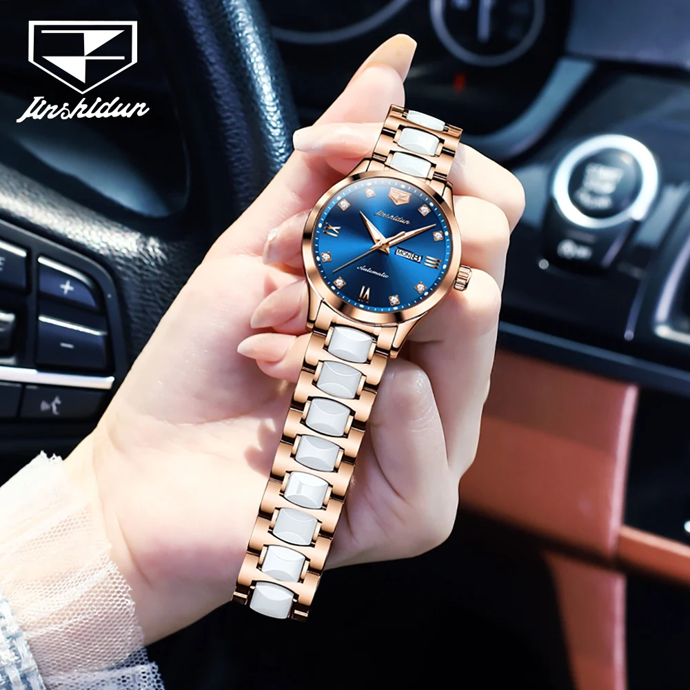 JSDUN New Top Brand Automatic Mechanical Women\'s Watch Waterproof Ceramic Luxury Lady Wrist Watch Elegant Fashion Women Watches