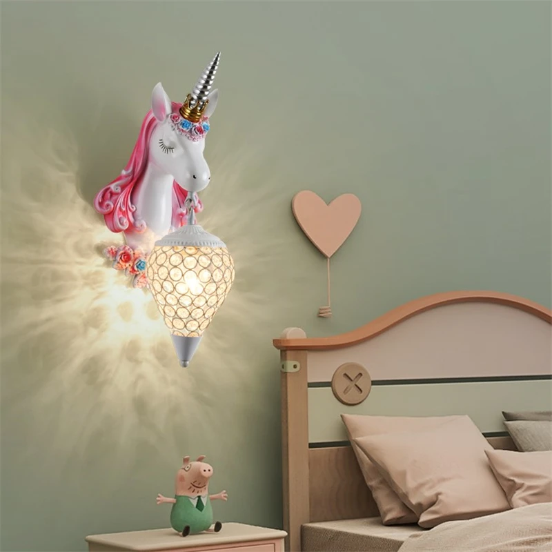 Imagem -05 - Nordic Cartoon Unicorn Lâmpadas de Parede Design Criativo Interior Meninos e Meninas Lâmpada para Bedside Bedroom Led Home Decoração Luzes