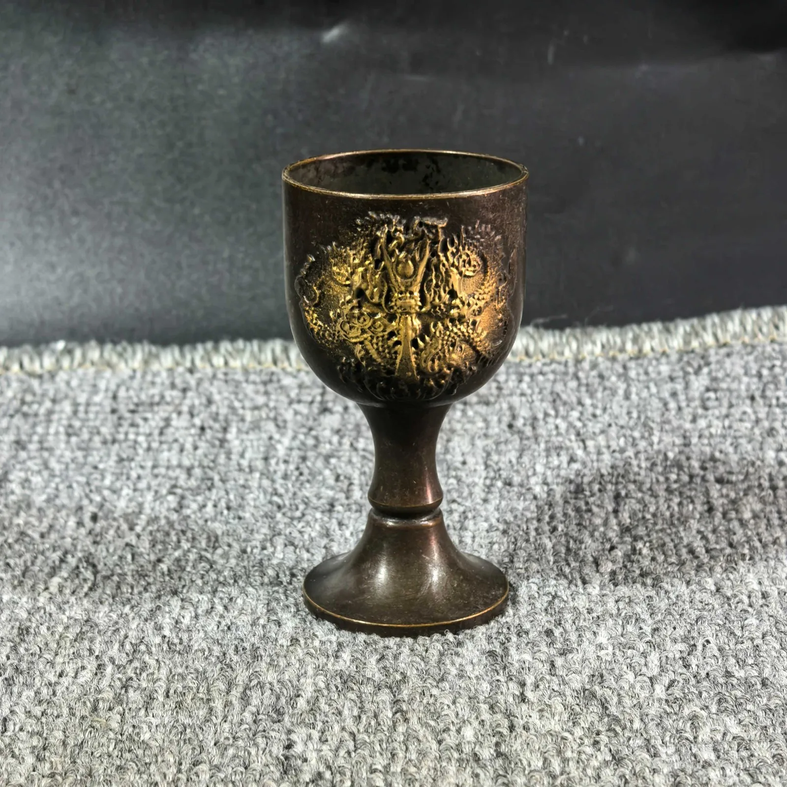 Pure copper relief dragon and phoenix cup
