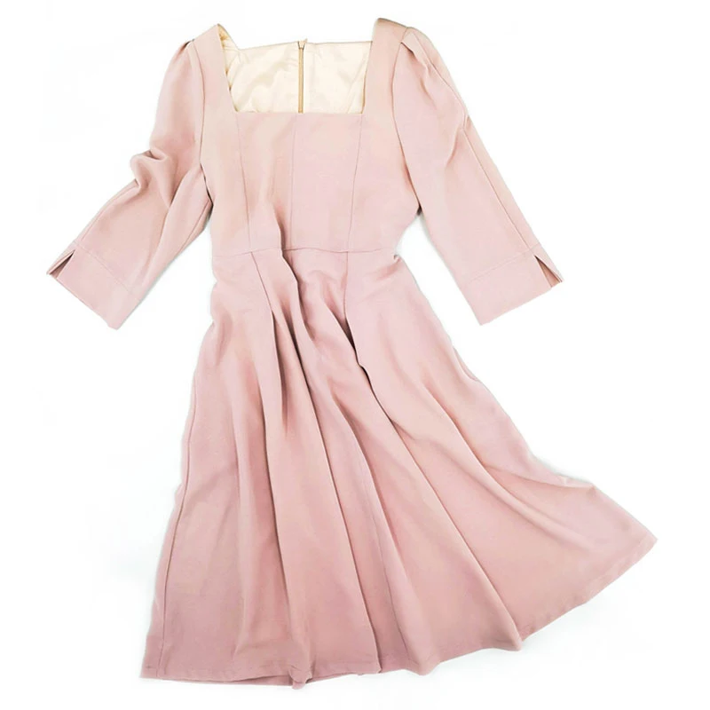 Kpop Singers Korean Drama Streetwear Casual Lady Pink Mid-calf Long Dress Women Party Elegant Square Neck Loose A-Line Dresses