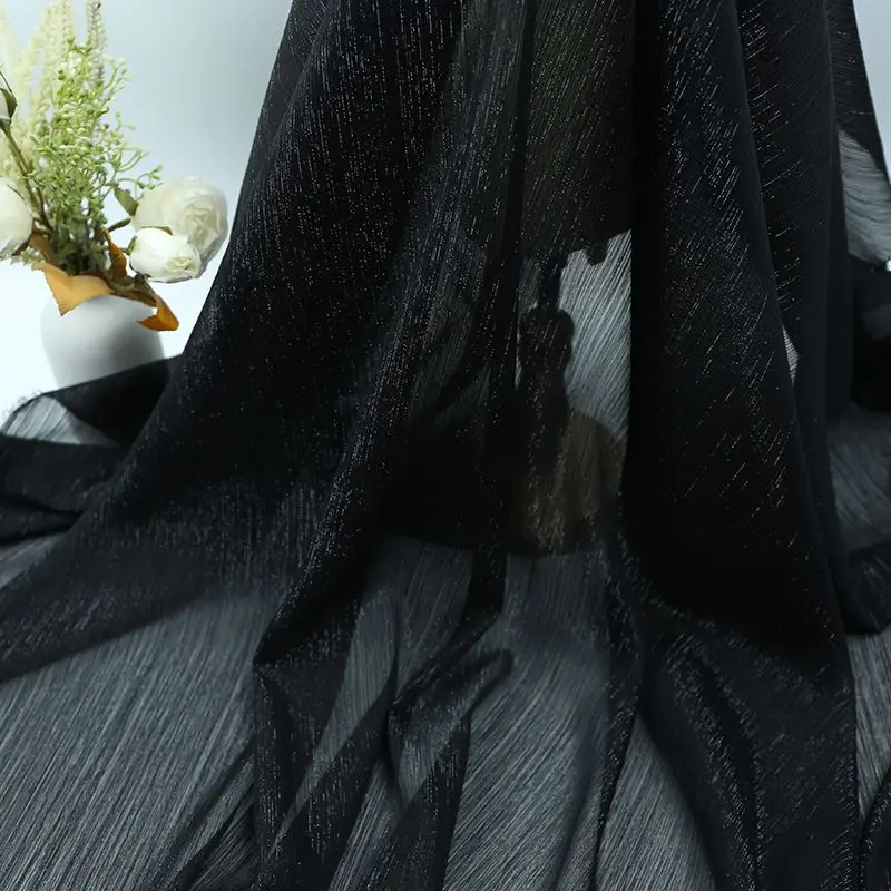 Однотонная жатая шифоновая ткань на метры для пошива одежды, платьев Ханьфу, рубашек, декора штор, рукоделия, дышащая, фиолетовая