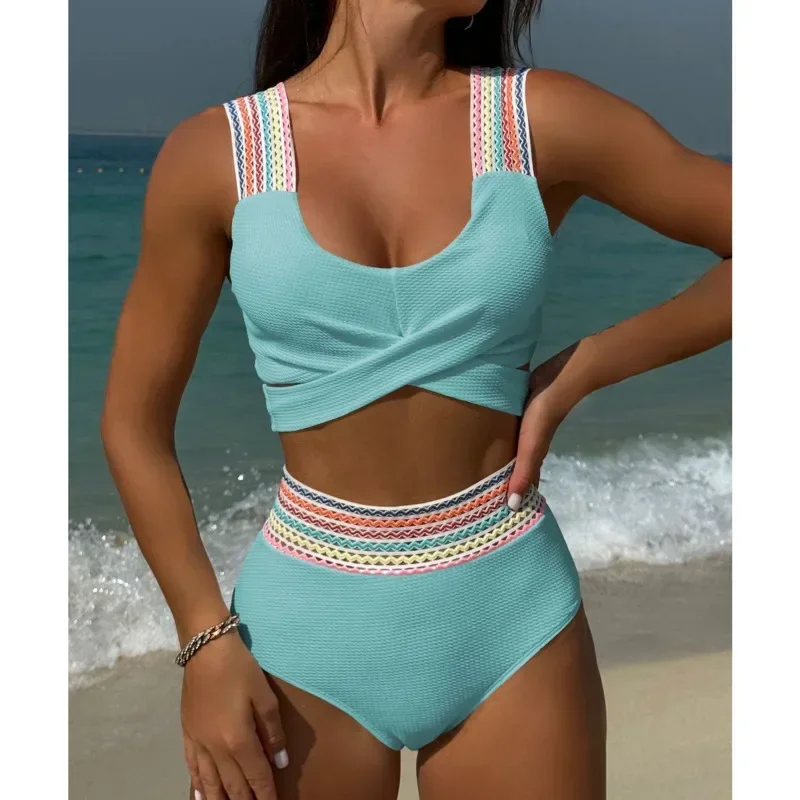 جديد مثير البيكينيات 2025 ملابس السباحة النسائية رفع الإناث ملابس سباحة حريمي الشاطئ لباس سباحة عالية الخصر مجموعة البكيني بركة الاستحمام