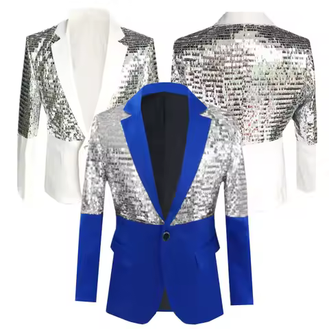 2025 New Men Trendy Patchwork Sequined Suit One Button Jacket Fashion Singer Pianist Stage Performance Luxurious Dress Blazers