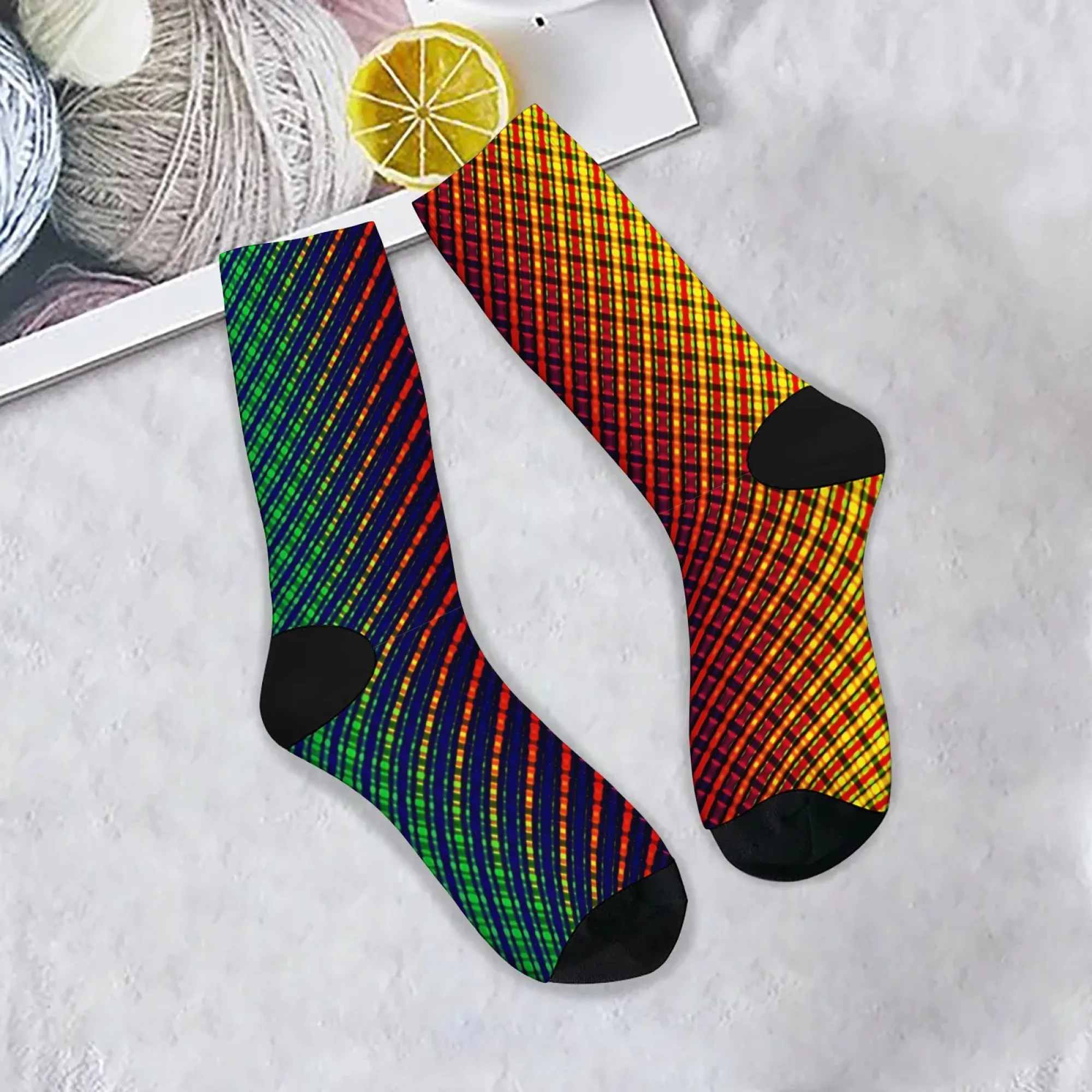 Wavy Plaid Socks Non-slip Elastic Breathable Men's Socks Travel Leisure Hiking Trendy Comfortable Punk Harajuku Streetwear Socks