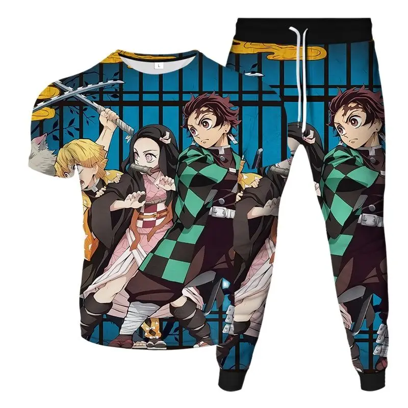 Anime Demon Slayer Kimetsu no Yaiba 3D Printed Clothes Men Women T-Shirt Pants 2pcs Set Tracksuits Summer Casual Suit Size S-6XL