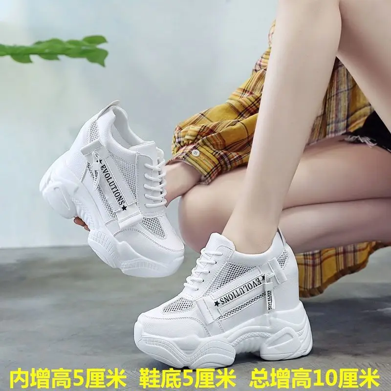 Harajuku damskie kliny buty sportowe dla kobiet zwiększenie 11CM Chunky Sneakers damskie oddychające siatki platformy obuwie 2022