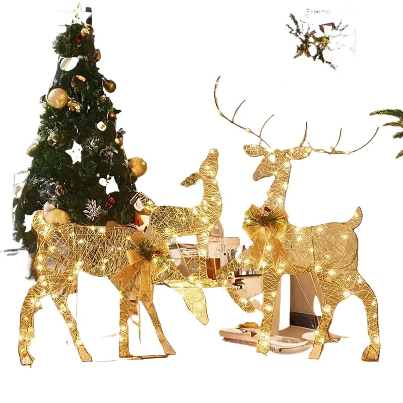 

Christmas luminous wrought iron deer window decoration Christmas deer pull car with light gift box Christmas desktop bright