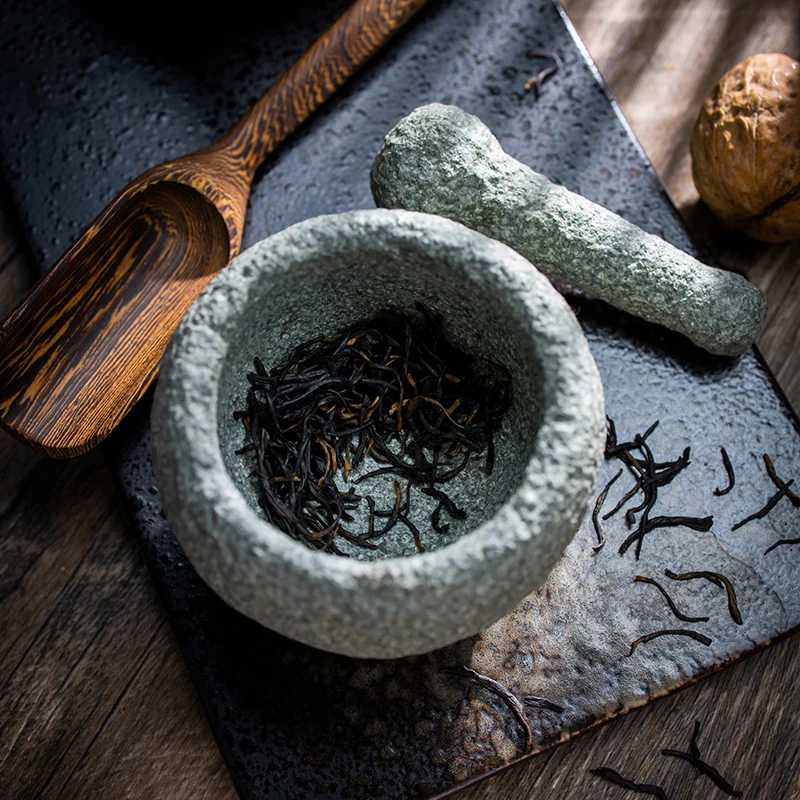 Mortar Pestle Natural Stone Handmade Zen Premium Tea Pet Spice Grinder Chinese Tea Ceremony Home Kitchen Gift for Tea Lovers