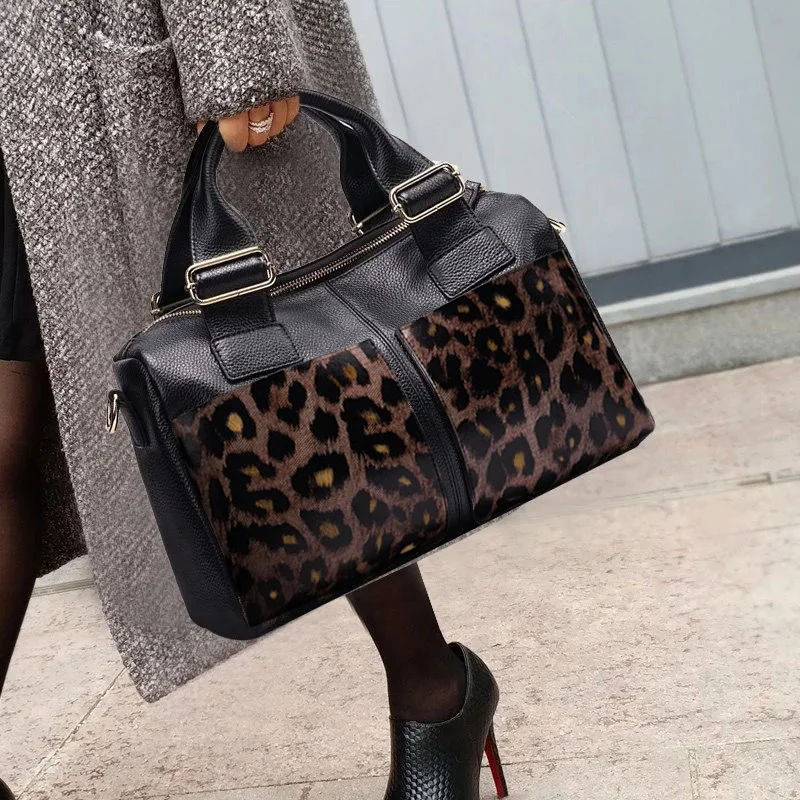 Light luxury elegant retro women's large capacity leopard print handbag, front pocket fashionable leather bag, women's wallet