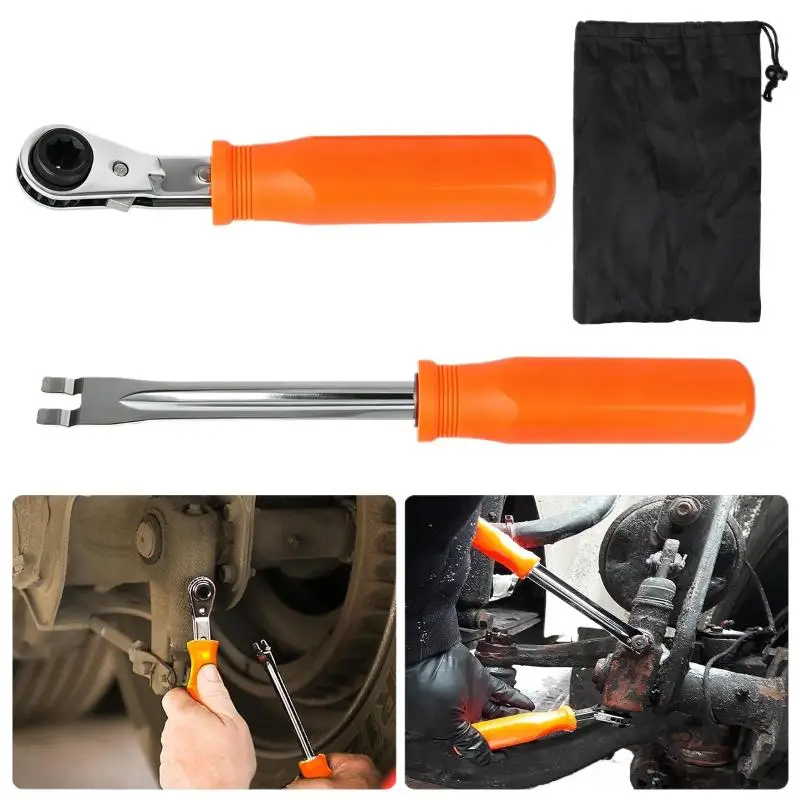 2PCS Air Brake SystemAutomatic Slack Adjuster Tool Set Fork End Release Tool Double Square Ratcheting Wrench For Trucks Trailers