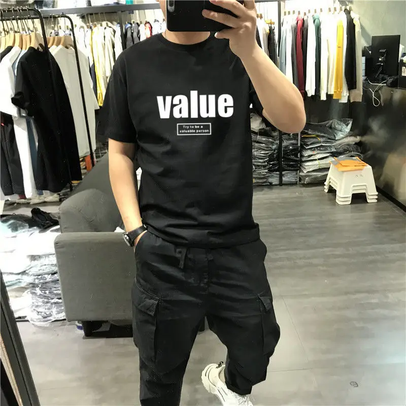 T Shirt for Men Man Tee Shirts Black 100% Cotton White Clothing Top Alphabet Streetwear O Neck Vintage Rock High Quality No Logo