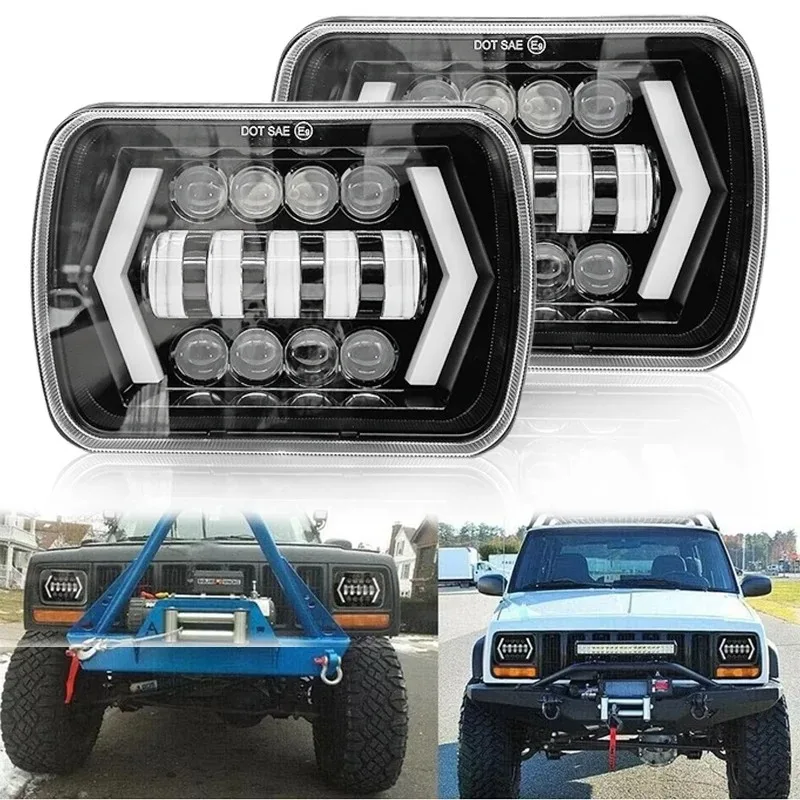 

63W 7x6'' 5X7" Waterproof LED Headlight White DRL Amber Turn Signal For Jeep YJ Cherokee XJ Trucks H4 Square Headlamp