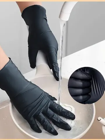 50/10PCS Disposable Black Nitrile Gloves Latex Free Waterproof Durable Suitable for Kitchen Food Processing Beauty SalonFamily