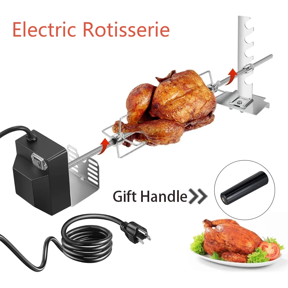 Rotisserie Grill Kit Automatic Rotating Motor 4W 2.5rpm/min 15kg Load Bearing Stainless-Steel Heavy-Duty Rotisserie Kit