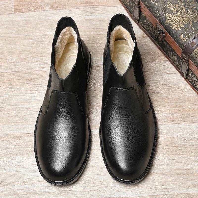 

High End Men Business Casual Thick Soled Chelsea Boots Are Simple Stylish Warm with A Mid Top Plus Size (38-48)