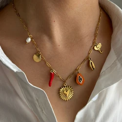 PRISCA | Titanium Steel Shell Pepper Necklace Women Fashion Charm Heart Jewelry Bohemia New Style