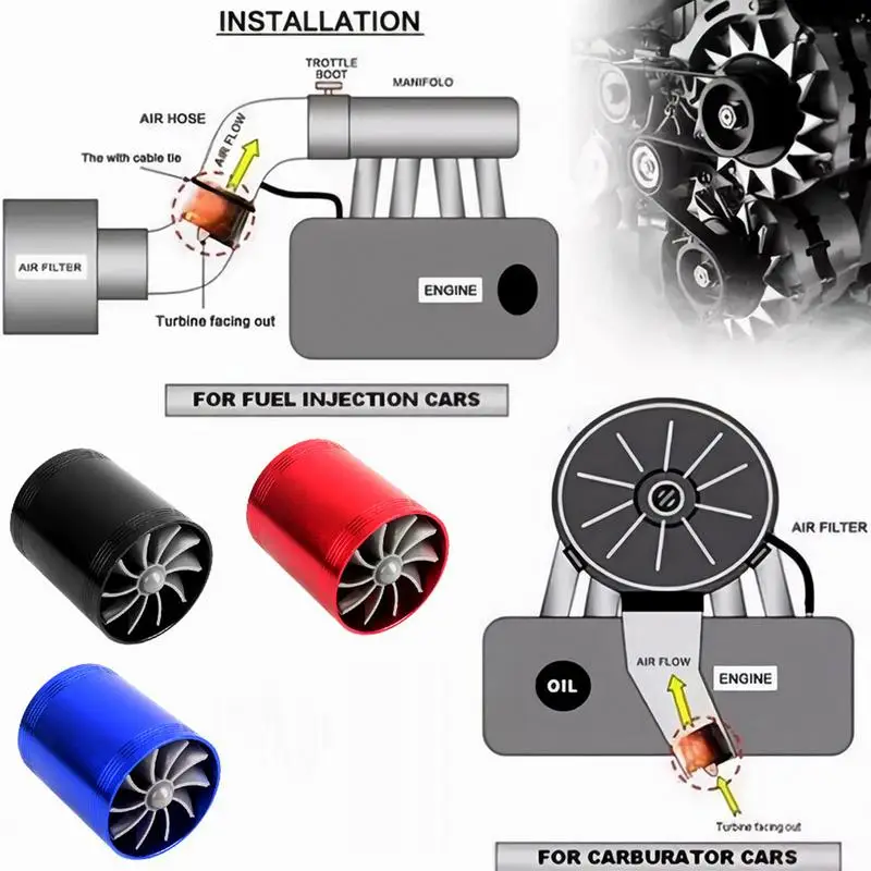 For Turbine Air Intake Turbonator Air Turbo Parts Engine Intake Turbo Charger Aluminum Double Fan Engine Turbocharger Energy