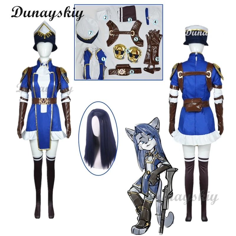 LOL Caitlyn de Sheriff van Piltover Cosplay Fantasy Pruik Rollenspel Kostuum Vrouwen Outfits Hoed Halloween Carnaval Pak