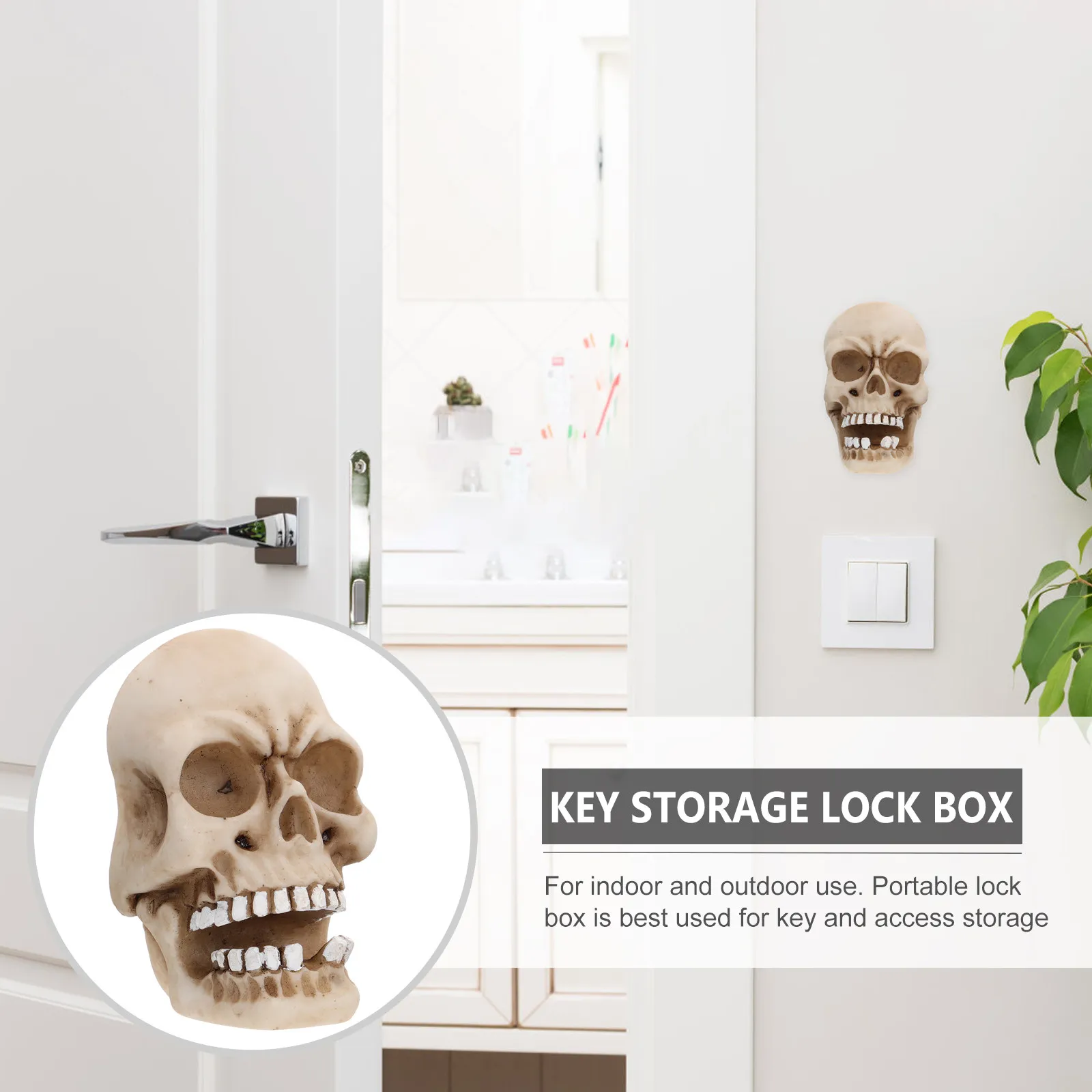 2Pcs Horror Skull Resin Key Storage Lock Box Wall-Mounted for Indoor Outdoor Use Charging Cable Winder USB Cord Organizer Data