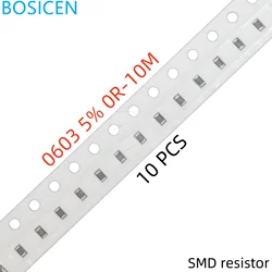 10PCS 0603 SMD Resistance 1/16W 5%  0R ~ 10M 1R 10R 100R 220R 330R 470R 510R 1K 4.7K 10K 47K 100K 1M Chip Fixed Resistor