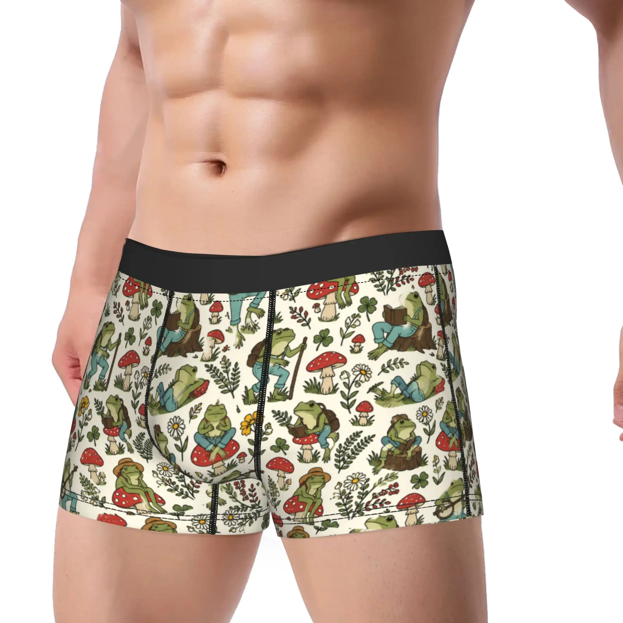 Cute Cottagecore  Frog Playing Banjo on Mushroom Trunk Pouch Underwear Hot Sale Printing Shorts Briefs Man Panties Plus Size 2XL