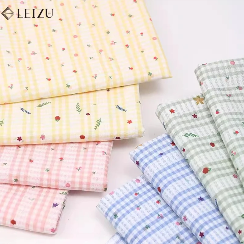 

50×150cm Checkered Jacquard Fabric Pink Blue Green Floral Print Cloth for Sewing Dress,Clothing,Sofa Cover Handmade DIY Material