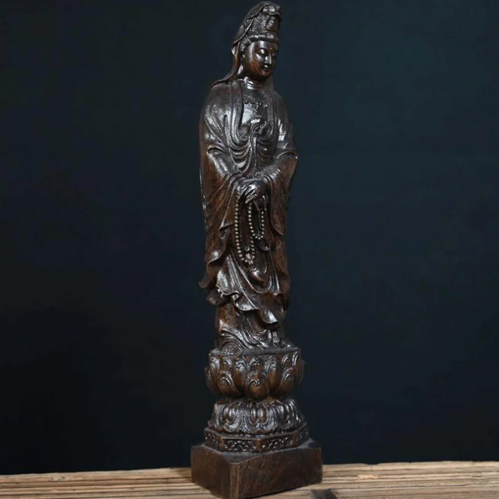 

Avalokitesvara Statue Buddhism Adorn Delicate Wooden Craft High Class Material Safe Practical Stable Base Home Office