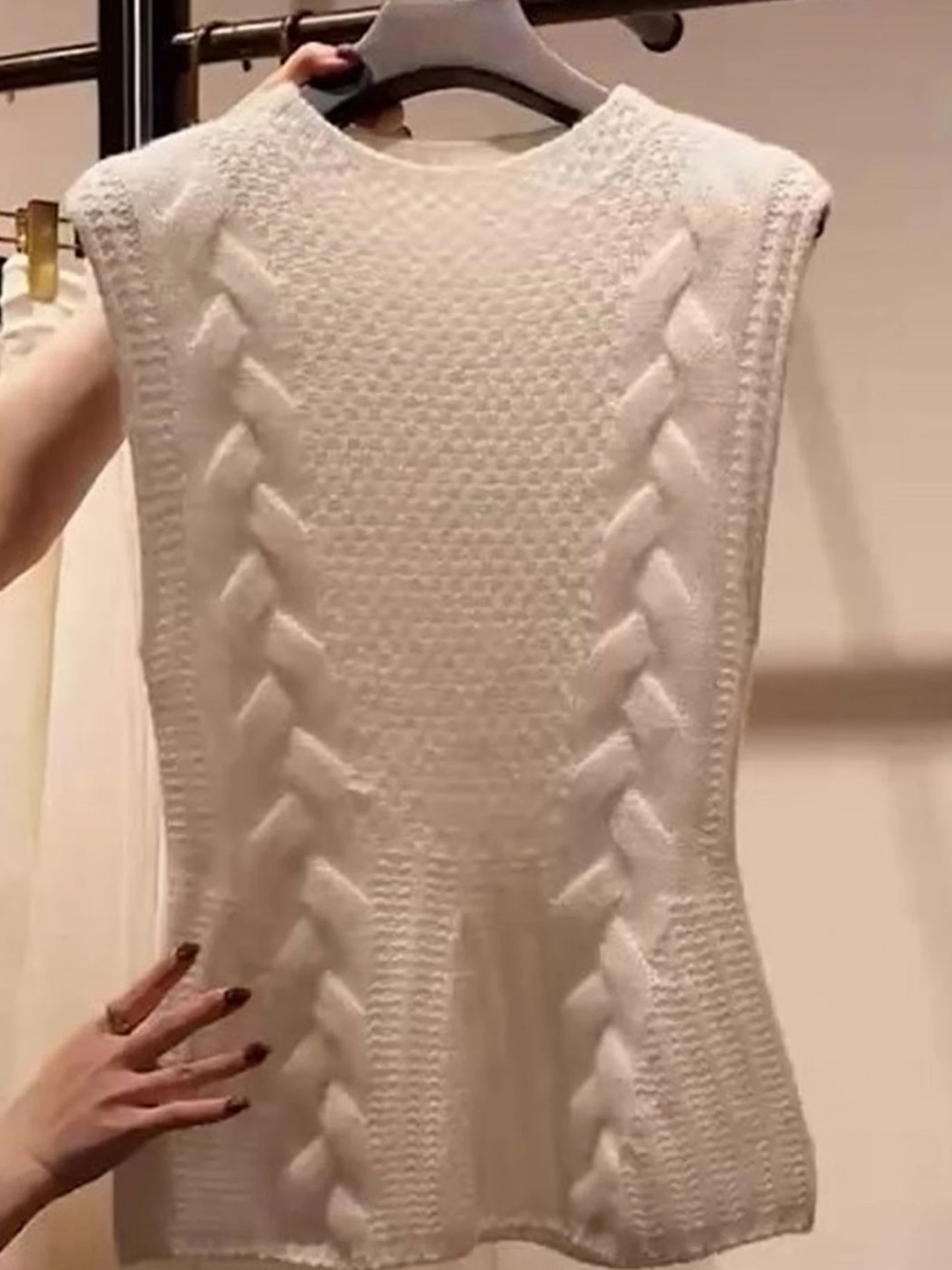 

Soft Sle Knitted Svel round Ne Color Top Faionable Vest Pure Color Commute Suitable Women's Vest