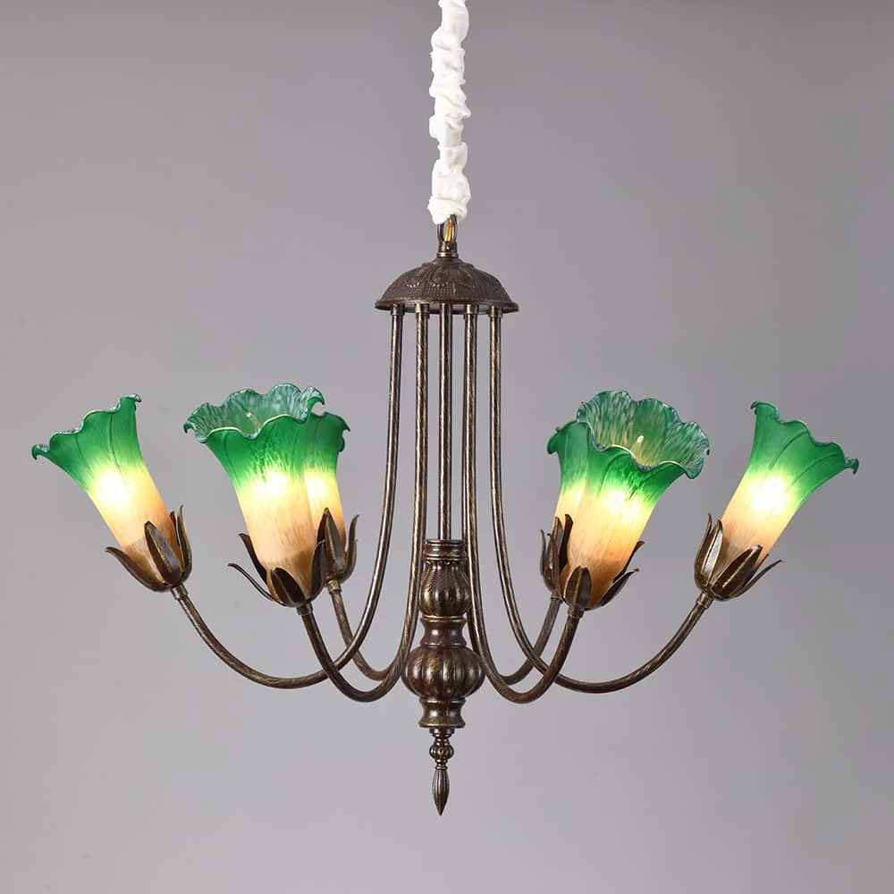 

Green Glass Shade Chandelier Cabbage Design Hanging Lighting 3/6/8 Lights Bedroom Living Room Unique Chandeliers Dining Lights