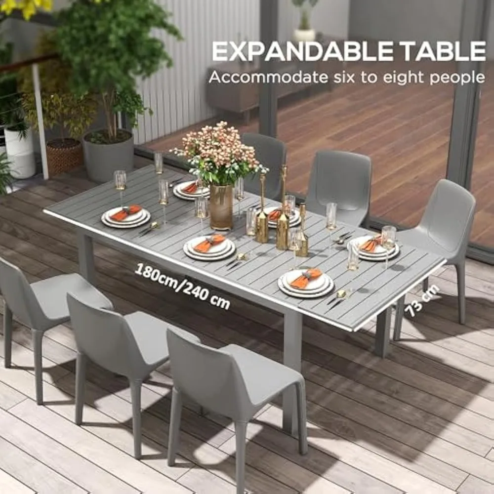 Expandable Patio Table,Rectangle Patio Table,Outdoor Dining Table with Aluminum Frame & Slatted Tabletop for Garden,Lawn,Balcony