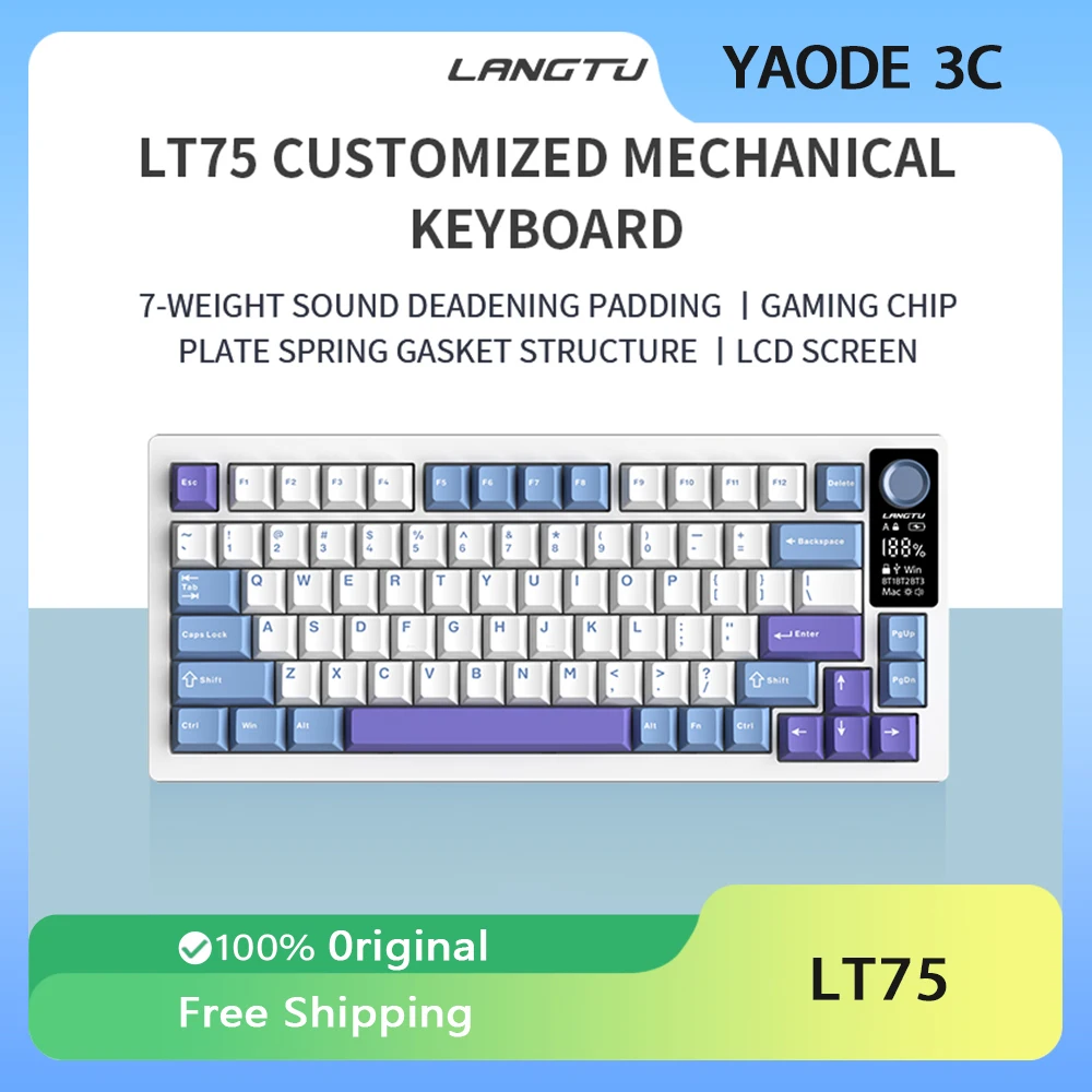 

Langtu LT75 Mechanical Keyboard 3-Mode Wired/Wireless/Bluetooth PBT RGB Gasket Customized 80 Keys Office PC Gaming Keyboard