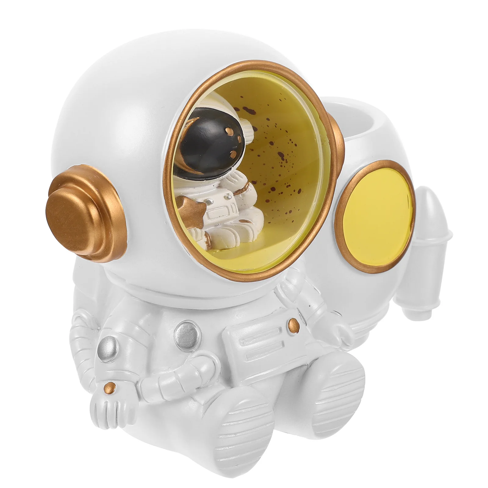 

Astronaut LED Pencil Holder Resin Multi-Use Desk Organizer for Office School Supplies Brushes Business Cards Stationery