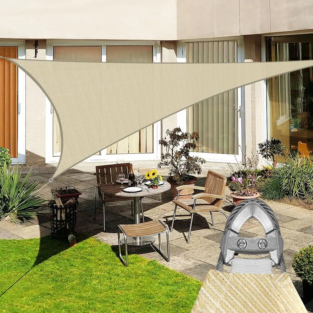 

44' x 44' x 44' Sun Shade Sail with A-Ring Wire Rope e Outdoor Shade Cover or Deck Backyard Patio Garden (Beige)