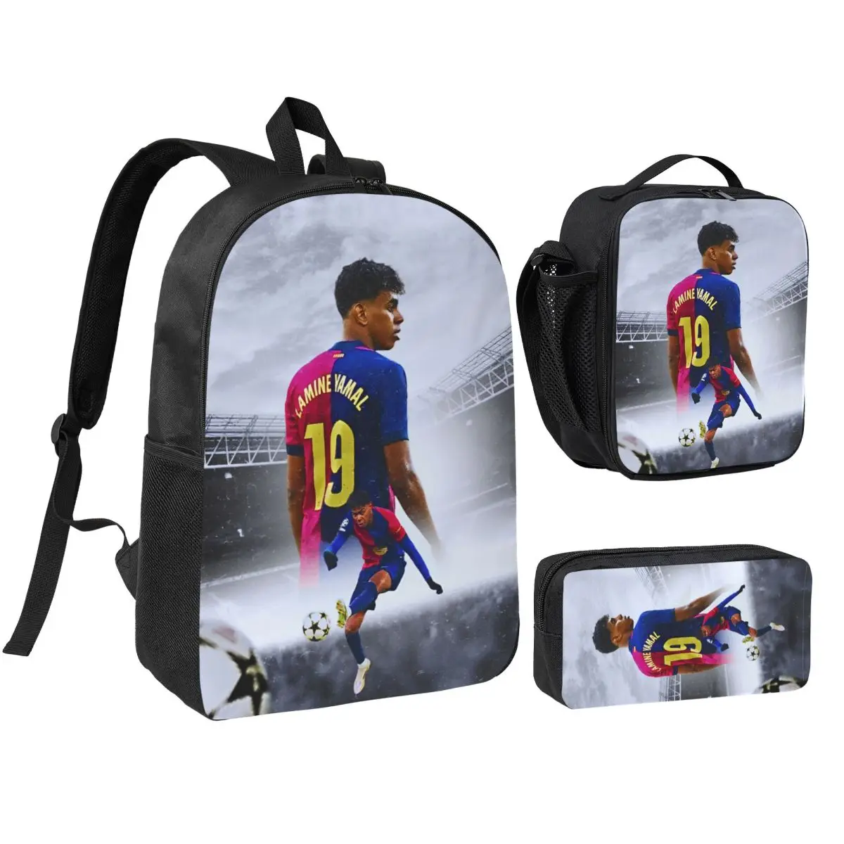

3pecs/set L-Lamine Y-Yamal Soccer 19 Backpack for Student High School Canvas Bags Lunch bag Pencil Case