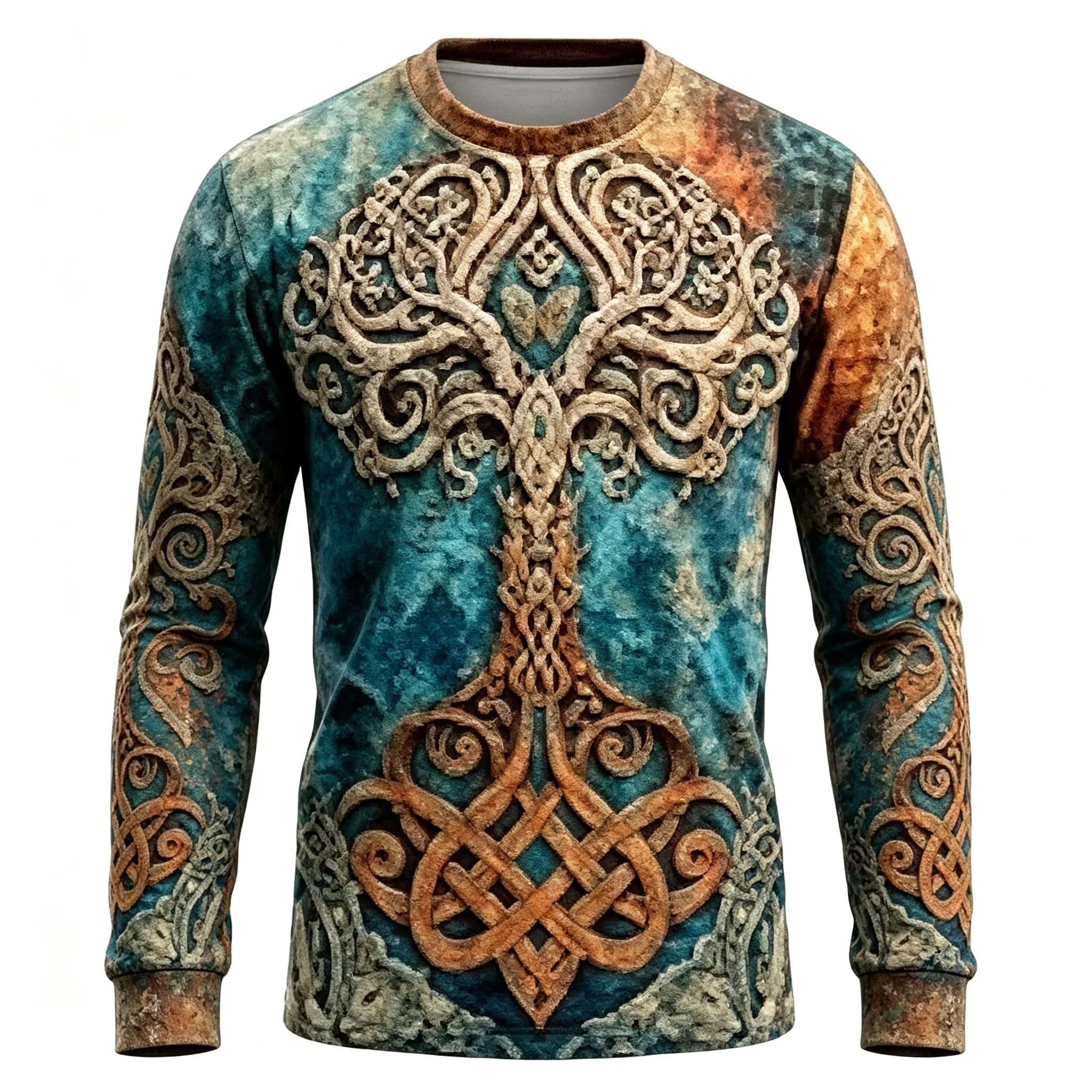 Men's Long Sleeve T-Shirt 3D Viking Yggdrasil Tree Print Celtic Knot Vintage Crew Neck Tops