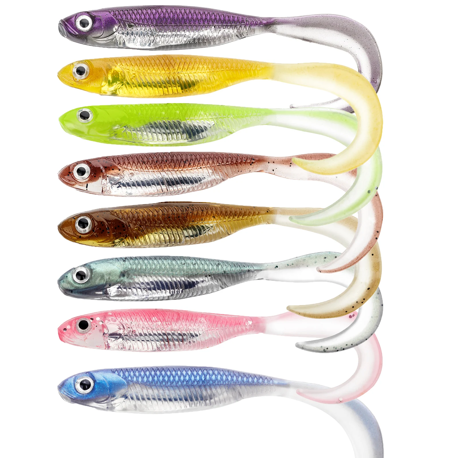 

THKFISH 5pcs Soft Fishing Lures 100mm 5.6g 3D Eyes Grub Tail Rubber Fishing Baits For Bass Trout Carp Pike Artificial Soft Bait