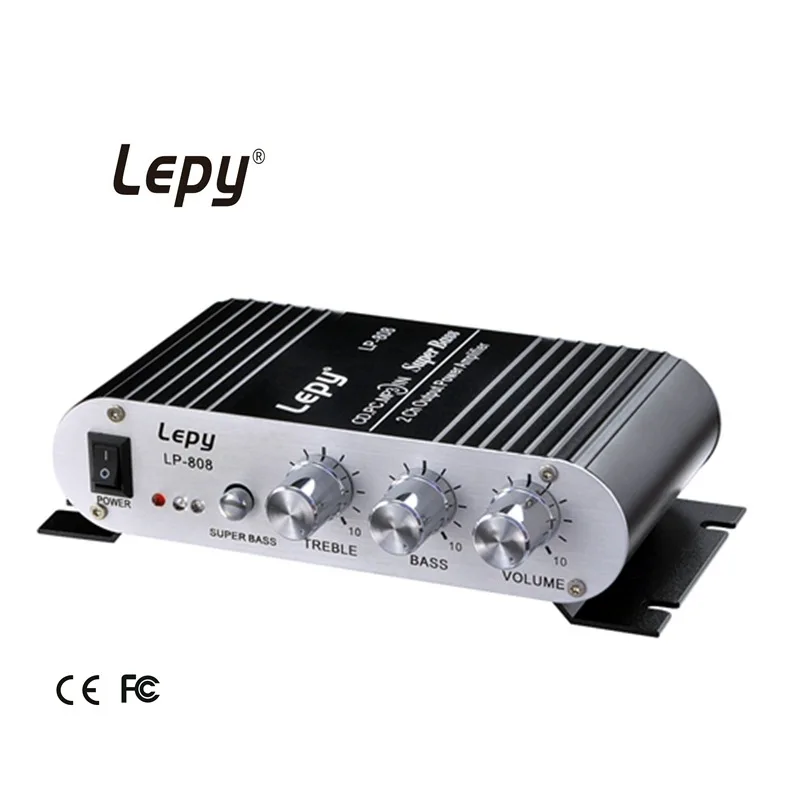 Lepy Lp-808 12V Mini Portable HiFi Super Bass Amplifier 2 Channel Digital Sound AMP for Mobile Phone MP3 PC