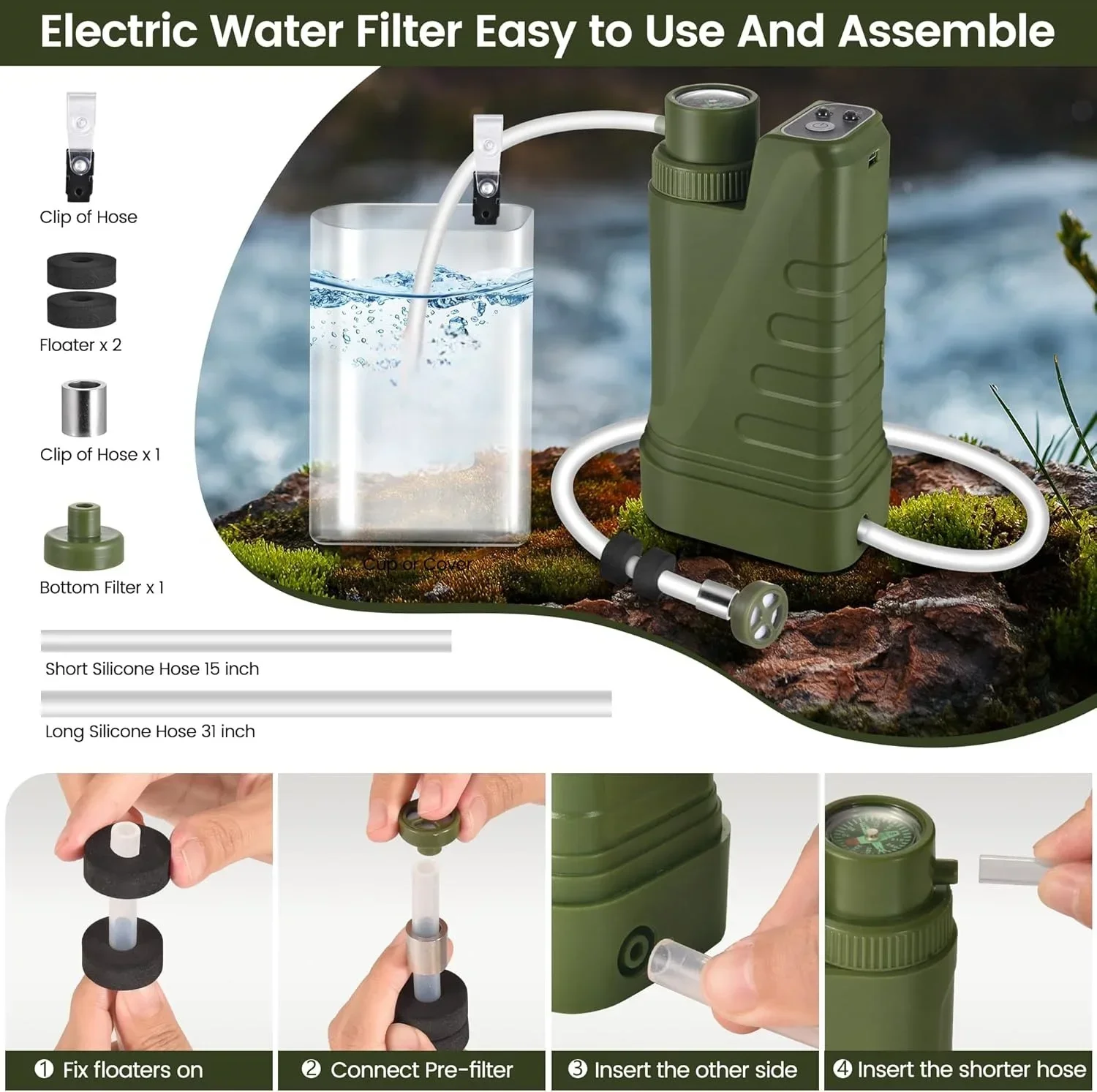 Portable 4-Layer Filter Water Filter Outdoor Survival Better Tasting Reusable Water Purification System Travel Camping