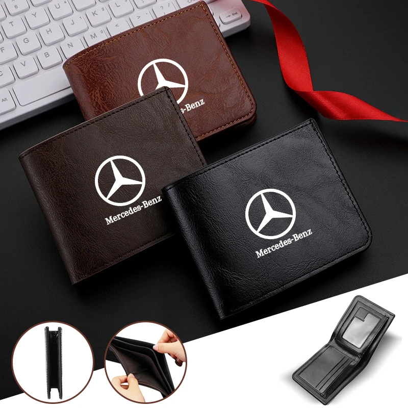 High-end Leather Car Short Wallet Purse With Card Holder For Mercedes Benz A-Class W177 B-Class W247 C-Class W205 CLS 2015-2020