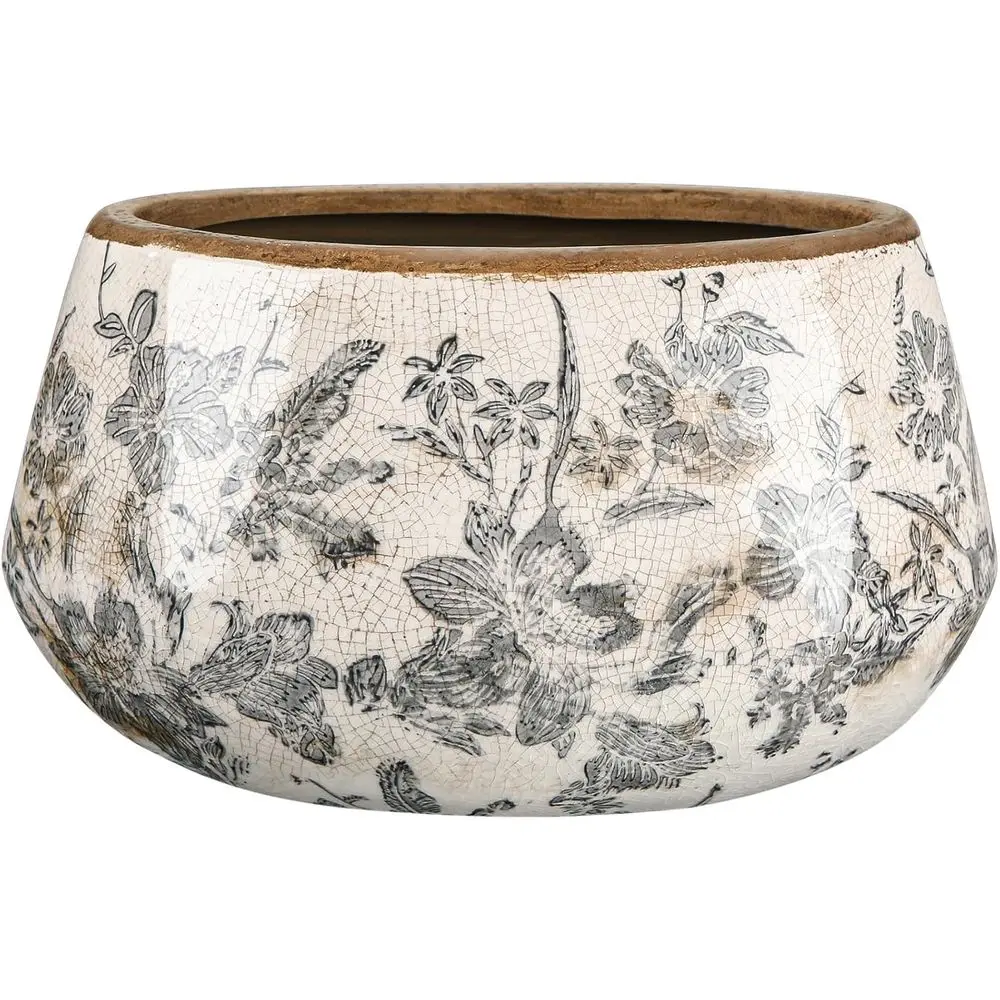 

7.8 Inch Large Vintage Ceic Planter Ice Crack Glaze Gray Lily loral lower Pot with Drainage Hole Rustic Decorative Plant Pots Gi